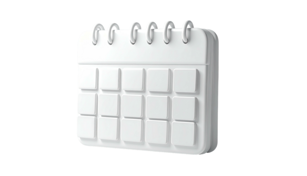 3D white calendar with rings, minimalist