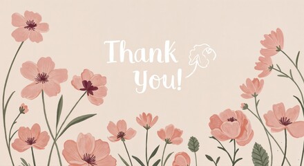 Floral Thank You: A delicate floral arrangement, featuring soft pink blossoms, frames the words Thank You, conveying heartfelt appreciation and warmth.
