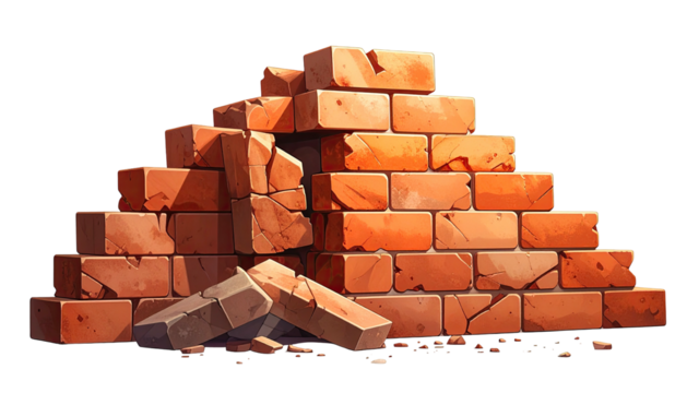 Cartoon pile of broken bricks with some missing pieces