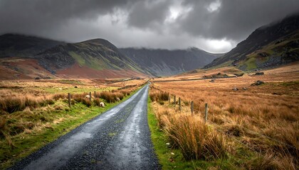 Dramatic Landscape of Honister Pass in the Lake District.