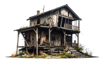 Dilapidated Wooden House - A Study in Decay and Abandonment.