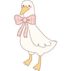Cute Goose with pink bow hand drawn illustration