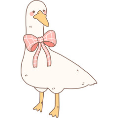 Cute Goose with pink bow hand drawn illustration