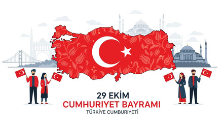 Turkish Republic Day Celebration with National Flag and Iconic Landmarks