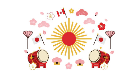 Japan and Canada Cultural Celebration with Flowers and Festive Elements