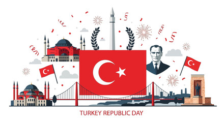 Vibrant Turkish Republic Day Celebration with Iconic Landmarks and National Symbols of Patriotism