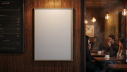 Elegant blank menu board template in cozy restaurant ready for stylish promotions