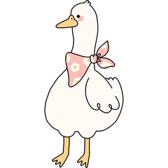 Cute Goose with pink bandana hand drawn illustration