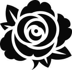 Stylized Black Rose with Leaves Icon flower floral