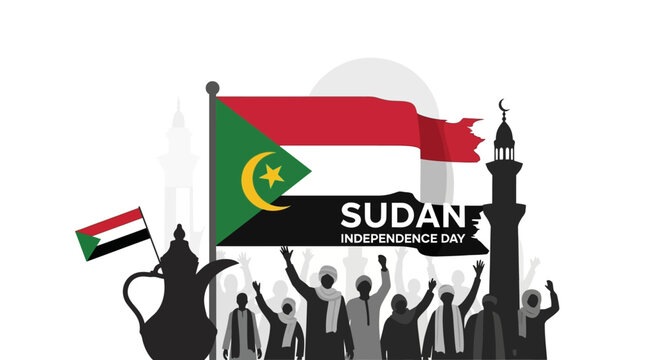 Joyful Sudan Independence Day celebration featuring the national flag, united community, and cultural heritage symbols