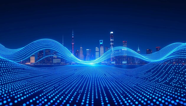 Technology infrastructure visualization showing bright data technology streams across the metropolis