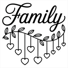 Outline of " Family" Text with Heart Garland love hearts