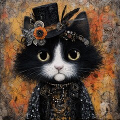 Cat mask in steampunk style on a mannequin in a clothing store window.