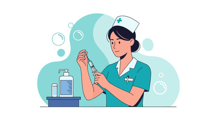 A Nurse Preparing a Syringe for Vaccination and Healthcare or Medical Treatment
