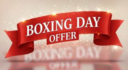 Red ribbon with boxing day offer text and sparkling lights
