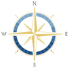 Vintage Gold Compass Rose with Blue Accents, Navigation Tool for Travel and Maritime Adventure