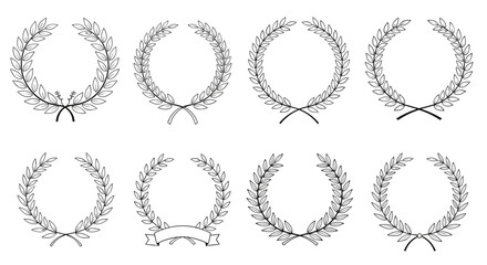 Obraz premium Collection of hand-drawn laurel wreaths in various styles, perfect for design and decoration purposes.