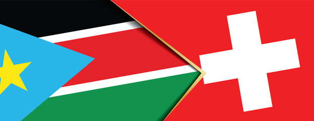Obraz premium South Sudan and Swiss flags overlapped symbolizing development aid