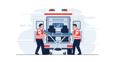 Emergency Medical Services: Paramedics Deploying Stretcher Into An Ambulance