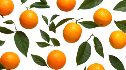 Oranges and Leaves Pattern, isolated on transparent background