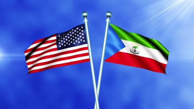 USA and Equatorial Guinea Flag Waving On Pole Loop