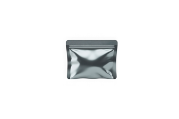  Shiny silver foil food pouch or sachet for coffee or snacks, mockup. Isolated on transparent background