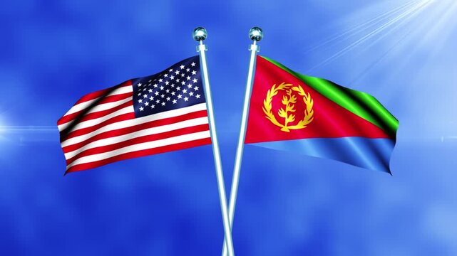 USA and Eritrea Flag Waving On Pole Loop