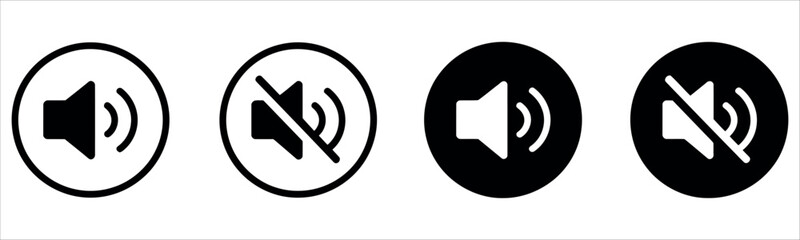 Sound control simplicity with mute options for your project sounds, volume up and down icons in a clean, modern style for apps and websites. © akram