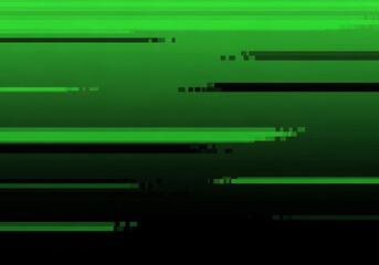 Abstract Digital Green Glitch Background with Horizontal Pixelated Lines