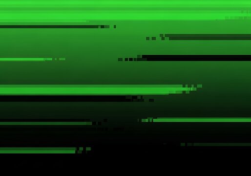 Abstract Digital Green Glitch Background with Horizontal Pixelated Lines