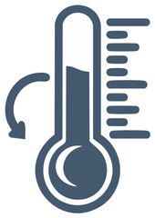 Thermometer with arrow graphic. Temperature gauge indicating rise or fall.