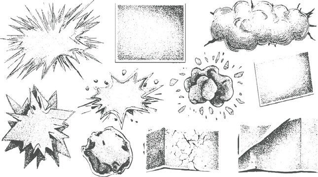 Collection of comic book style explosion and texture elements vector