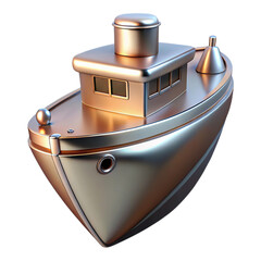 Shiny metallic boat model, isolated on transparent background