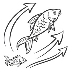 Two fish swimming in opposite directions isolated on