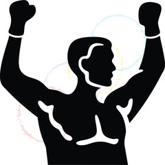 Boxer Celebrating Victory: Silhouette of a Champion Achieving Success in Sport
