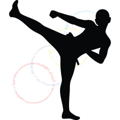 Dynamic Martial Arts Kick Silhouette for Sport Training and Self-Defense Discipline