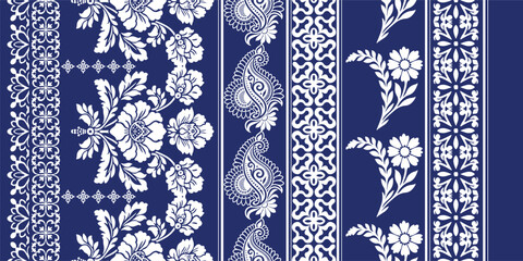 floral pattern vintage ethnic modern embroidery  flower motif branches leaves wallpaper seamless background border.   © Thitichot