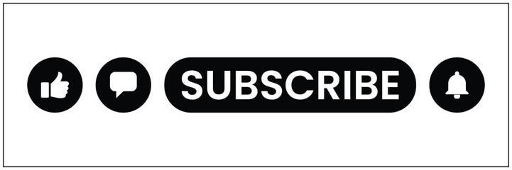 subscribe button with like, comment, and bell icons for social media platforms. Ideal for YouTube, channel promotion