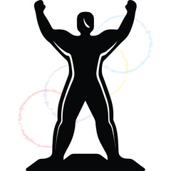 Dynamic Silhouette of a Victorious Champion Celebrating Success and Achievement with Arms Raised in Triumph