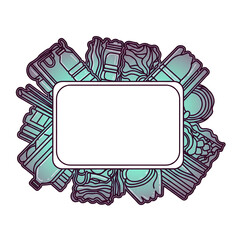 Creative Border of Recycled Materials and Plastic Waste around a Blank Black Space