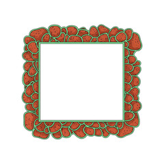 Square Frame with Abstract Organic Pattern of Brown Pebbles and Green Outline