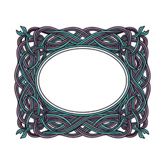 Ornate Celtic Knot Oval Frame with Teal and Purple Intertwined Ribbons