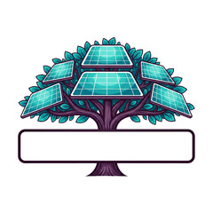 Abstract tree with solar panels for leaves, symbolizing renewable energy and sustainability.