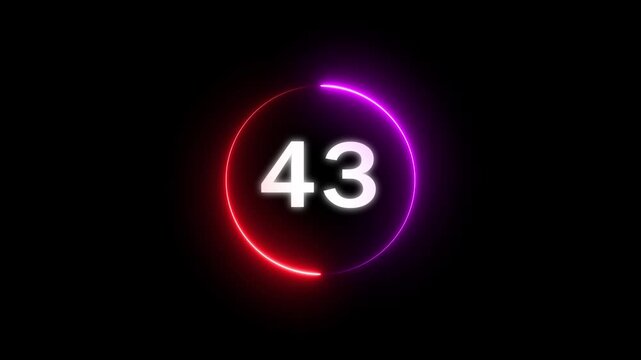 Timer number concept. Countdown timer from 52 to 0 number animation. 52 seconds timer clock animation.