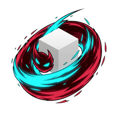Abstract representation of a cube enveloped by swirling energy, evoking power and mystery.