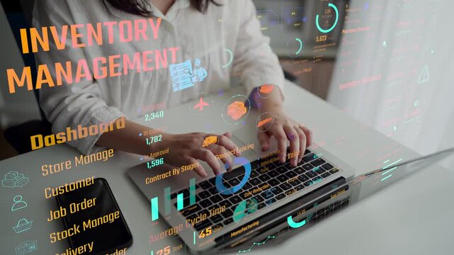 Inventory management dashboard showing supply chain performance, stock levels, order cycle times, cost reduction, and procurement ROI. Inventory tracking, and streamline warehouse efficiency. Thunk