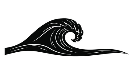 Obraz premium Stylized black ink wave cresting with flowing lines on white background