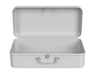 A 3D blank open, empty retro metal lunchbox, isolated on transparent background, PNG