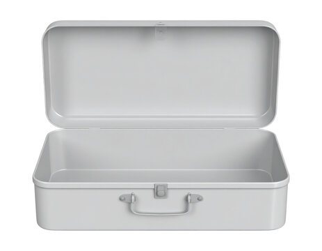 A 3D blank open, empty retro metal lunchbox, isolated on transparent background, PNG