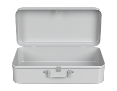 A 3D blank open, empty retro metal lunchbox, isolated on transparent background, PNG